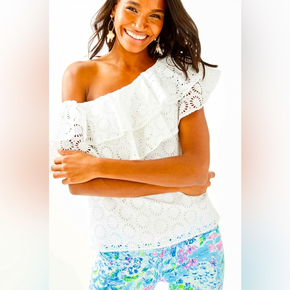 Lilly Pulitzer  Resort WhiteSunshine Eyelet Trixie Top Size medium